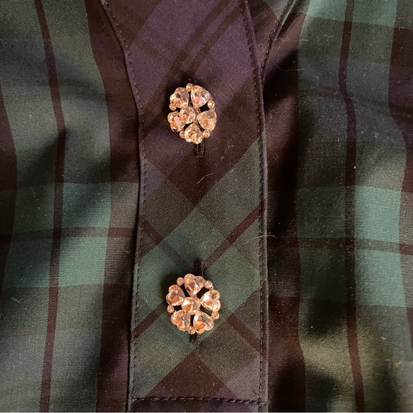 Talbots rhinestone black watch plaid festive blouse - Picture 6 of 11